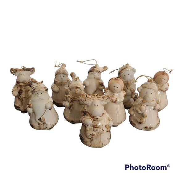 Pier 1 Ceramic Ornaments Set of 10 Pottery Art Santa Snowman Moose Bear Angel - Picture 1 of 13